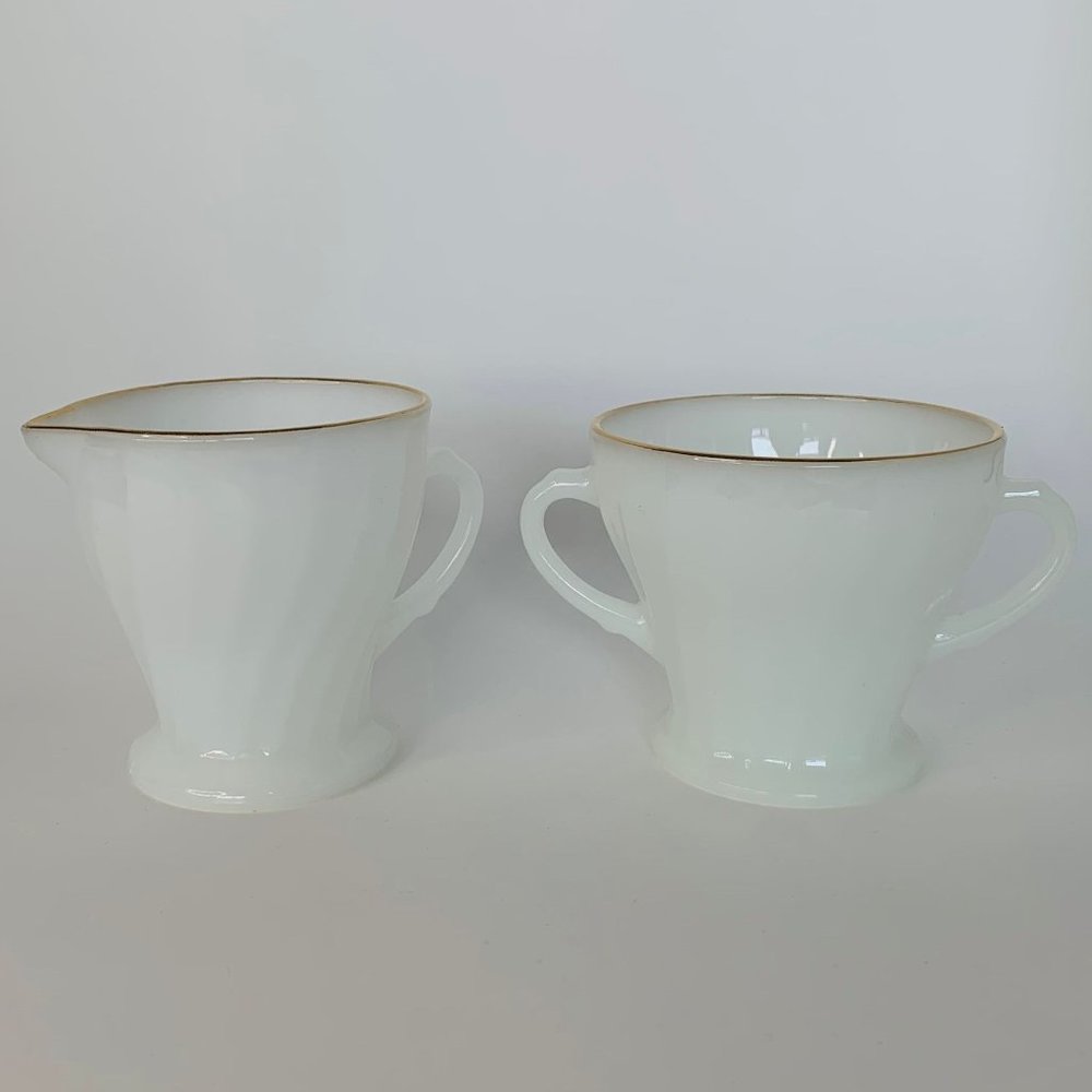Vintage Swirl Golden Shell Lustre Creamer & Open Sugar by Anchor Hocking